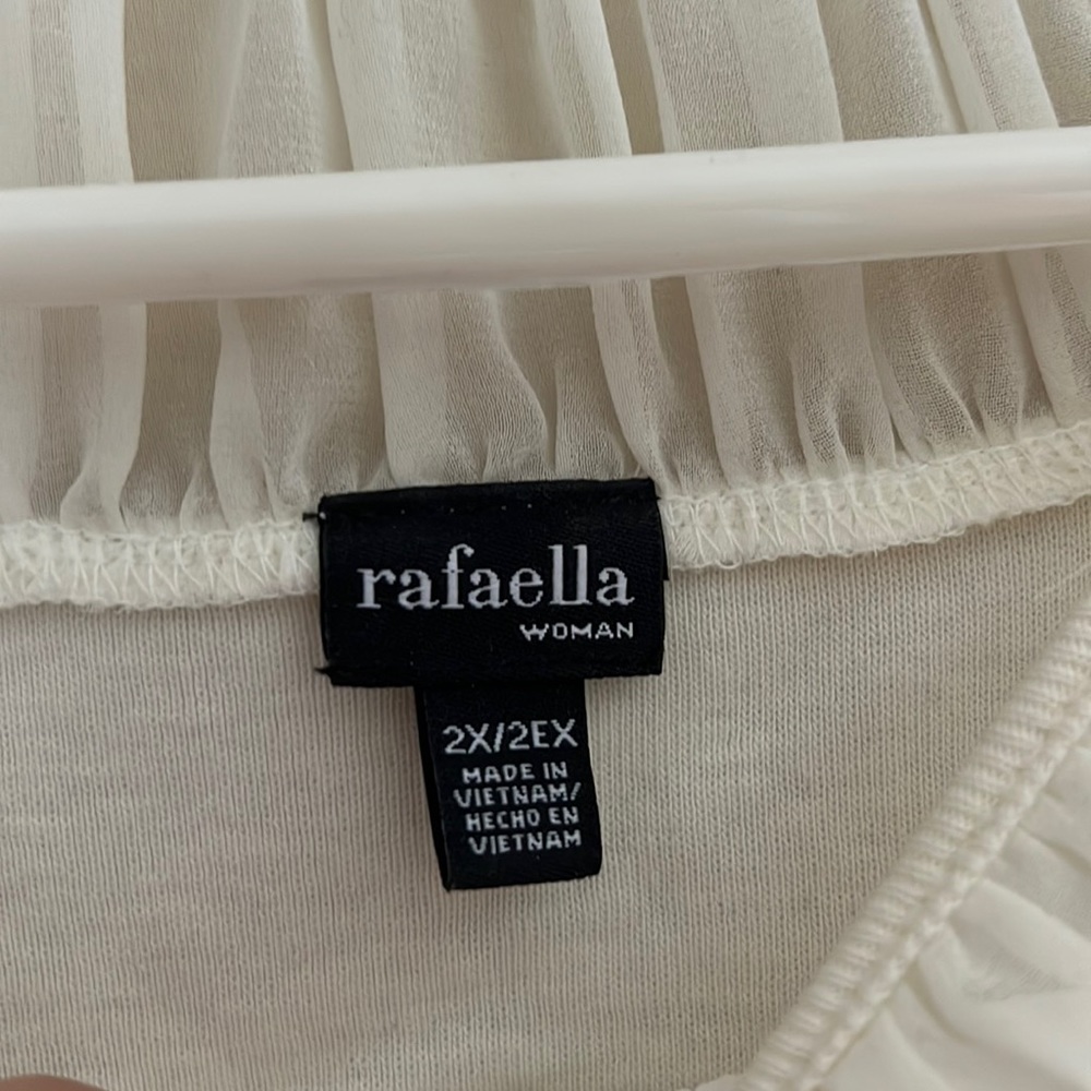 ▫️RAFAELLA: Women’s off-white quarter sleeved blouse, size 2X, w/sheer neck▫️ - Picture 2 of 7